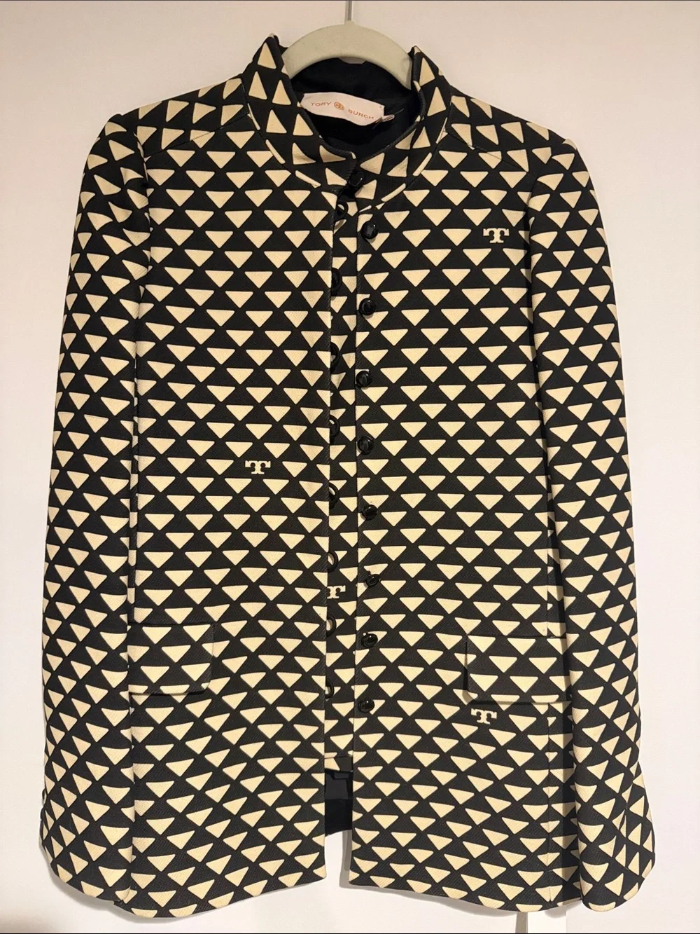 Tory Burch Black and Cream Triangle-Print Blazer